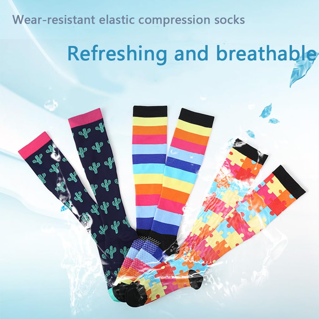 Calcetines de compresión para mujeres y hombres, para correr, ciclismo, protectores de pantorrillas, rompecabezas deportivos, estampado de flores de cactus, calcetines a presión, rompecabezas/L/XL