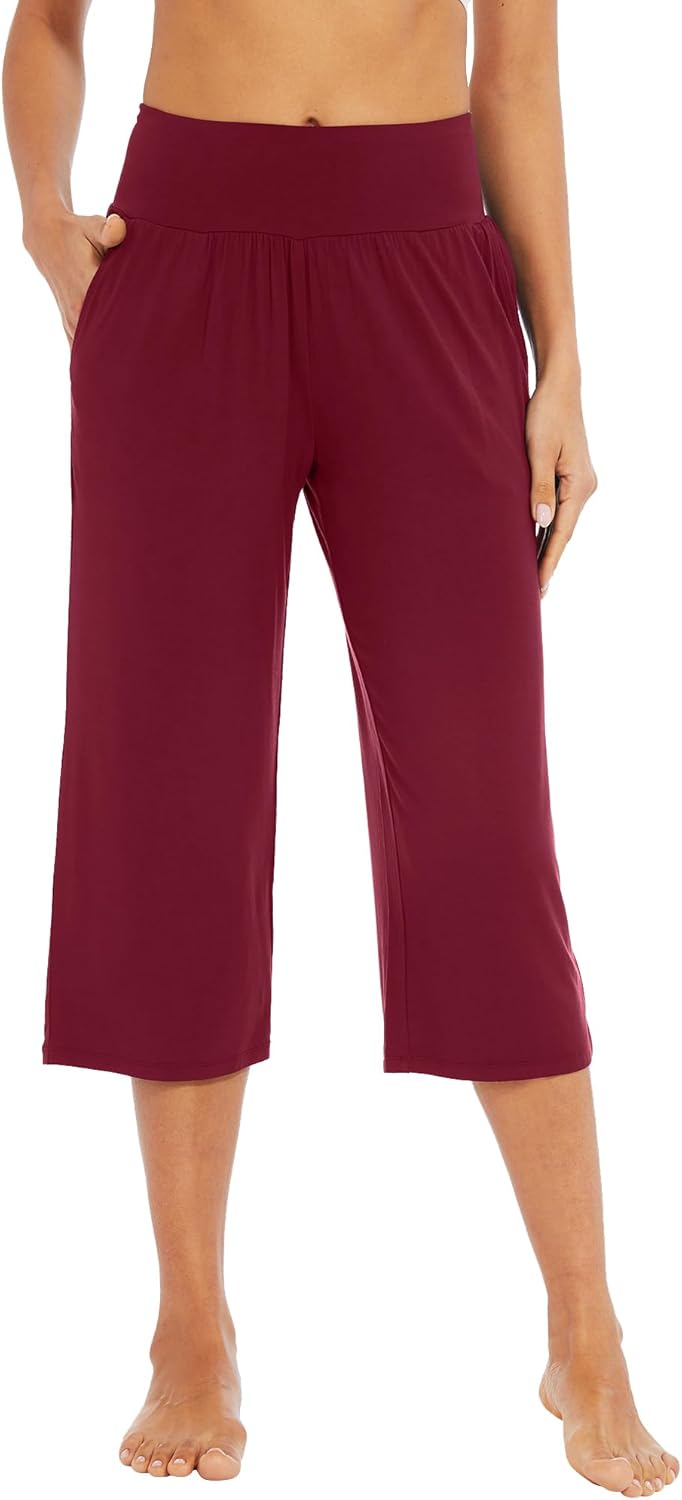 WiWi Women's Bamboo Viscose Super Soft Capri Wide Leg Yoga Pants Capris Sweatpants Lounge Bottoms with Pockets S-XXL