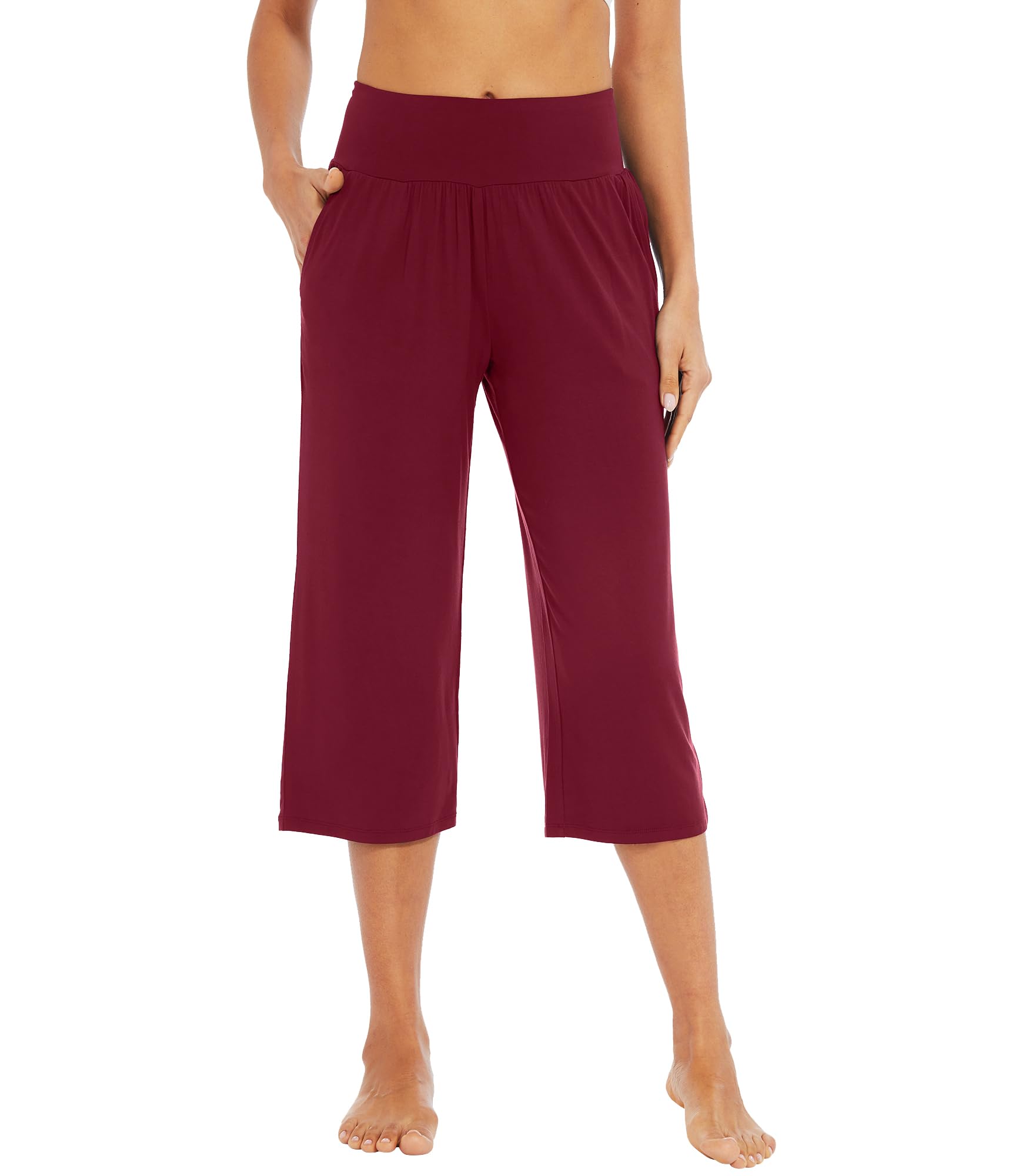 WiWi Women's Bamboo Viscose Super Soft Capri Wide Leg Yoga Pants Capris Sweatpants Lounge Bottoms with Pockets S-XXL