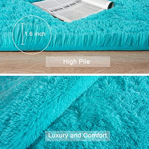 HOMORE Rugs for Living Room 5x8 Fluffy Modern Shag Rugs for Bedroom, Soft Furry Teal Blue Rug for Kids Room, Cute Rugs and Carpets for Nursery Playroom Home Dorm Decor, Turquoise