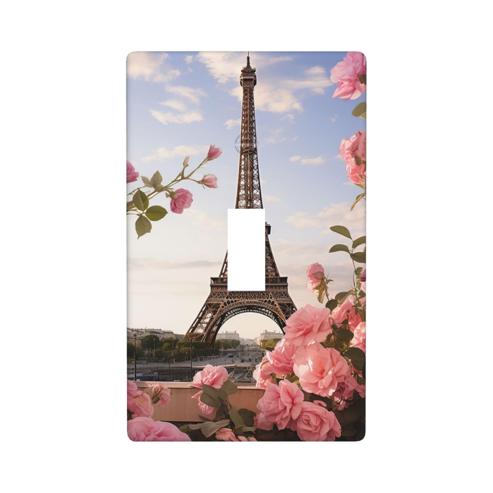 1-Gang Decorator Wall Plate Eiffel Tower Spring Flowers Light Switch Cover Single Toggle Receptacle Outlet Wall Plate 4.5" x 2.8" Wallplate Unbreakable Polycarbonate Outlet Faceplates Covers