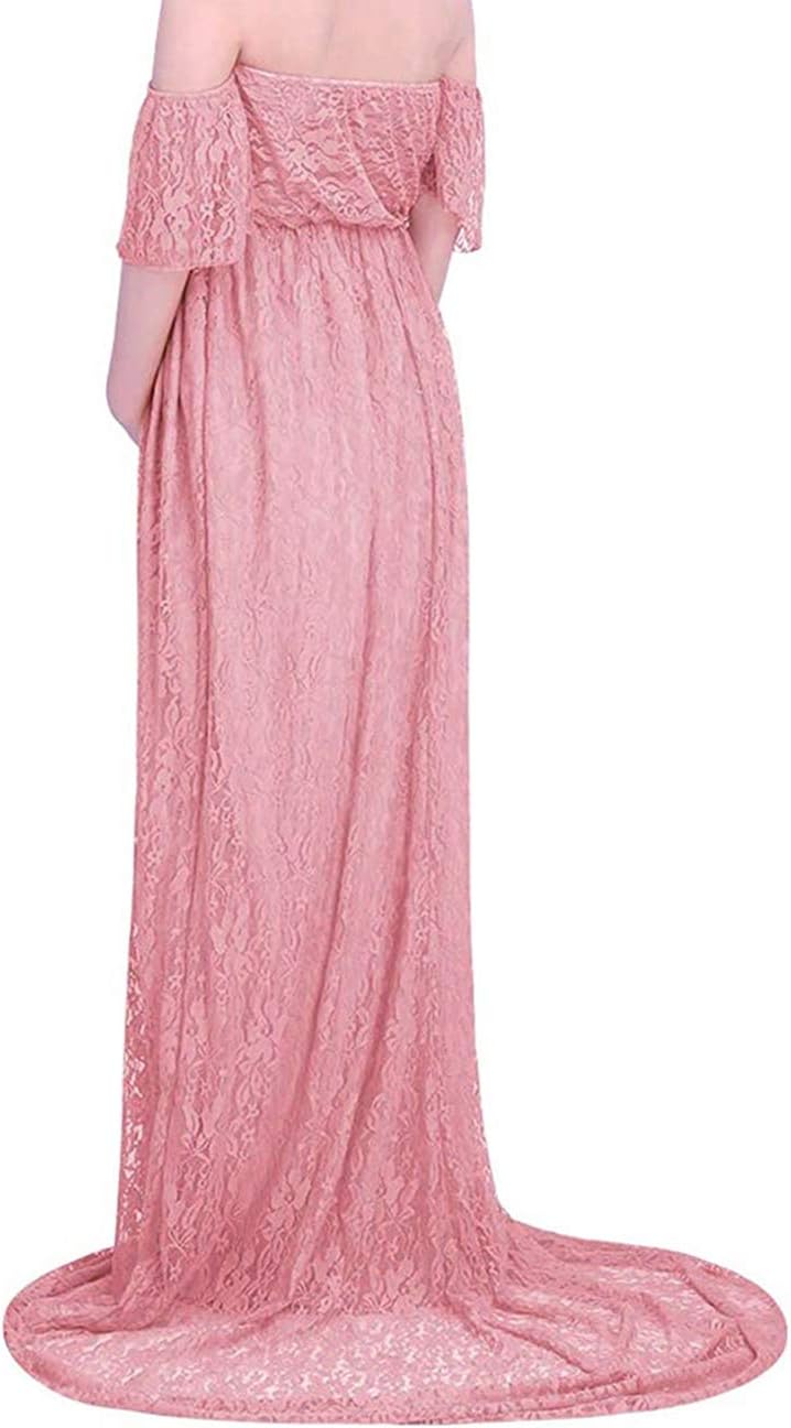 Maternity Off Shoulder Ruffle Sleeve Lace Women's Gown Maxi Photography Dress