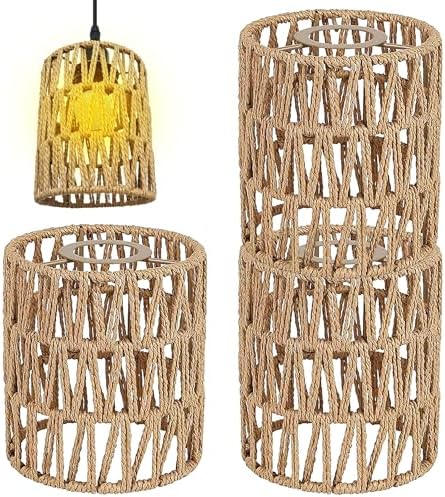 3 Pièces Abat-Jour Plafond Rotin, Plafond et Suspension Style Boh...