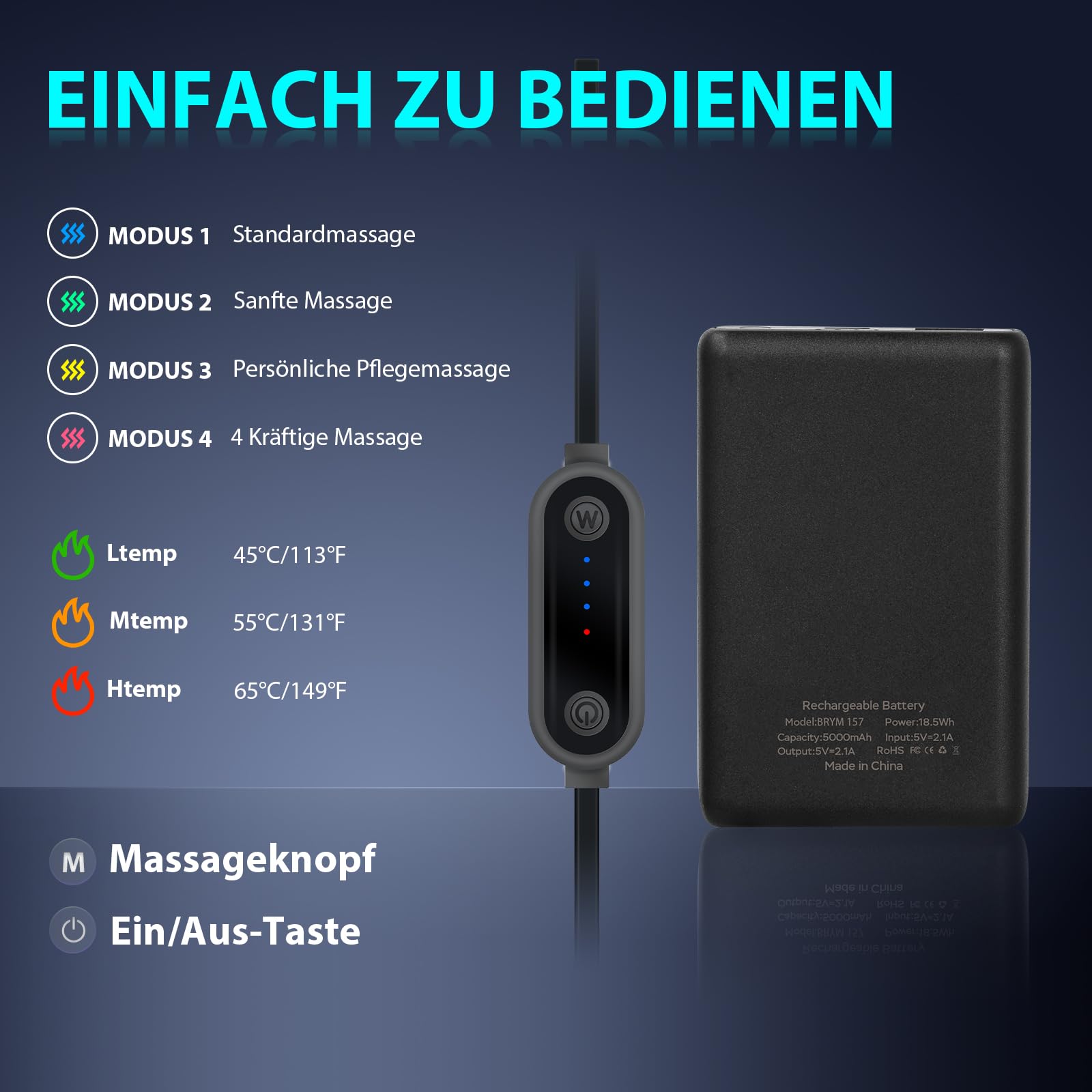HONGJING Beheizte Rückenmassagegerät Bandage zur Schmerzlinderung im unteren Rücken, schnurloser Rückenvibrations-Massagegurt mit 3 Heizmodi und 4 Massagemodi für Ischias und Skoliose-L