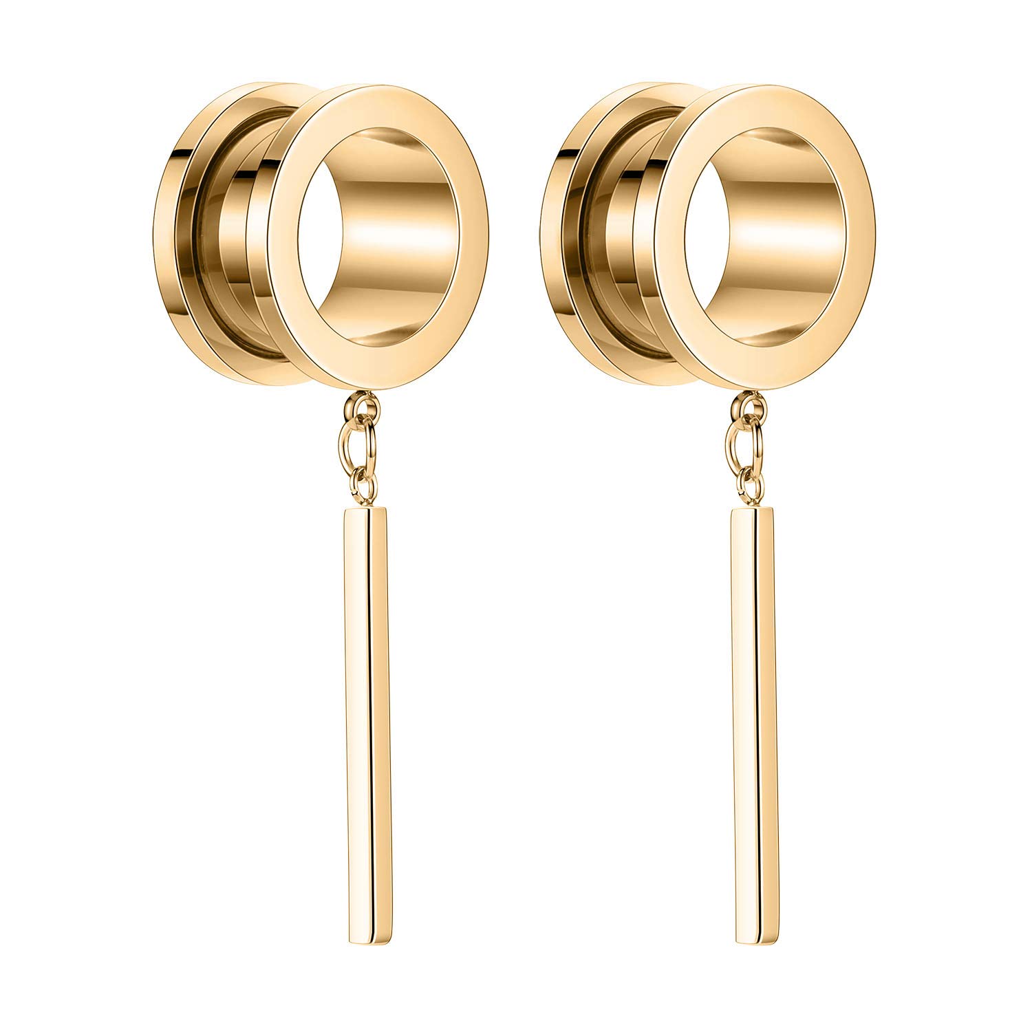 PEAKLINK Minimalist Vertical Bar Geometric Dangle Ear Tunnels Surgical Steel Expander Dangle Gauges Stretcher Piercing