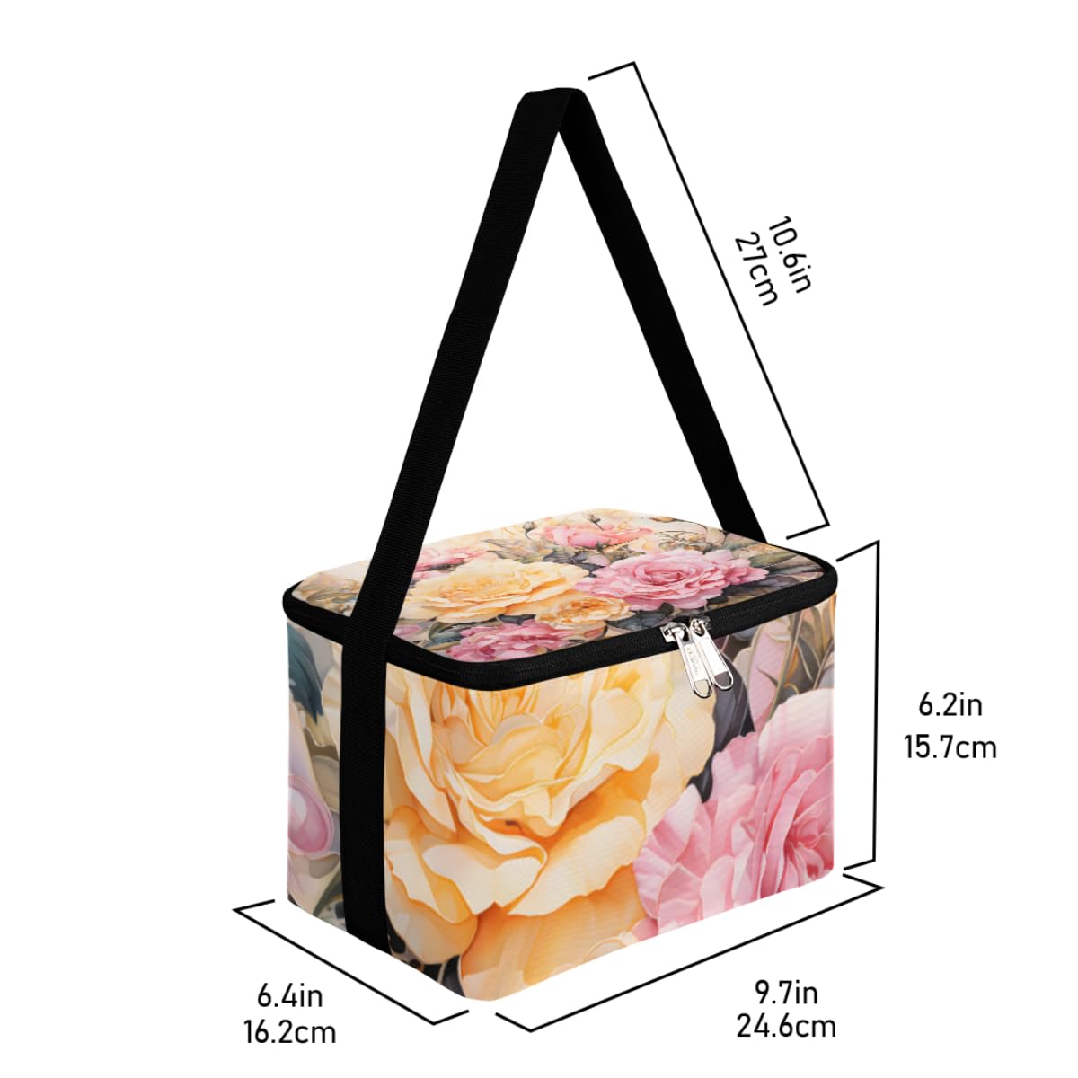 GzLeyigou Lunch Bags for Women Men 9 Cans,Blooming Flowers Hot & Cold Food Delivery Bag Insulated Grocery Bag Insulated Lunch Box Floral Cooler Bag for Office Work Picnic Beach