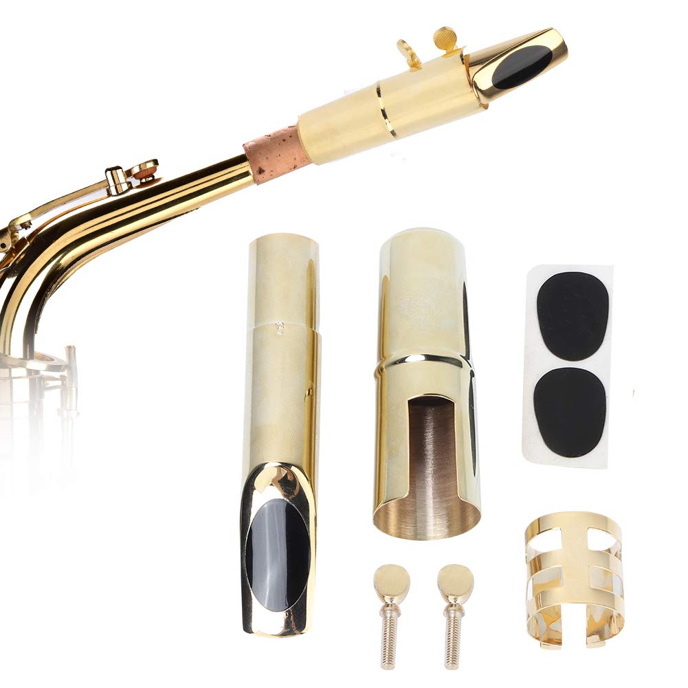 Tissting Bec de Saxophone Baryton Métal, Accessoire Musical avec Bouchon et Coussinets, Laiton Durable pour Musiciens de Saxophone (5C)