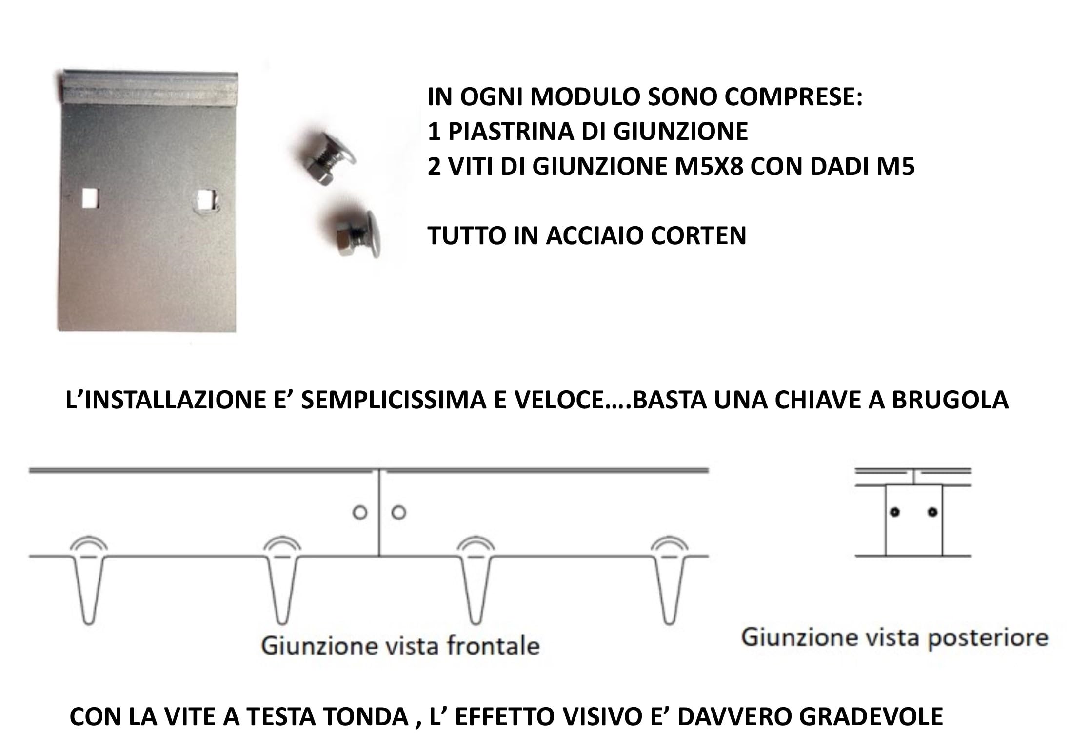 Bordura Corten con picchetti integrati - 2 altezze - Moduli da ml. 1 - Bordo acciaio Corten per giardino (h. 9 cm., 15)