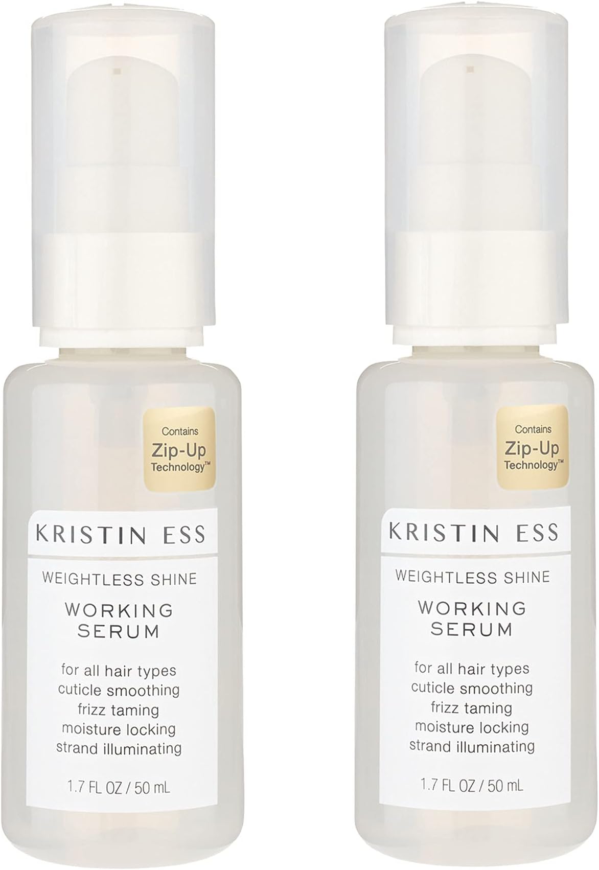 Kristin Ess Hair Weightless Shine Working Hair Serum, Frizz Taming, Cuticle Smoothing, Moisture Locking, Shine Enhancing, Color + Keratin Safe, 1.7 fl oz (Pack of 2)