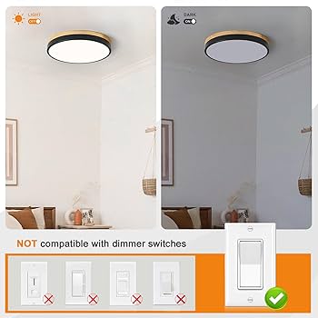 ZUYURT Wood LED Ceiling Light, Modern Black Flush Mount