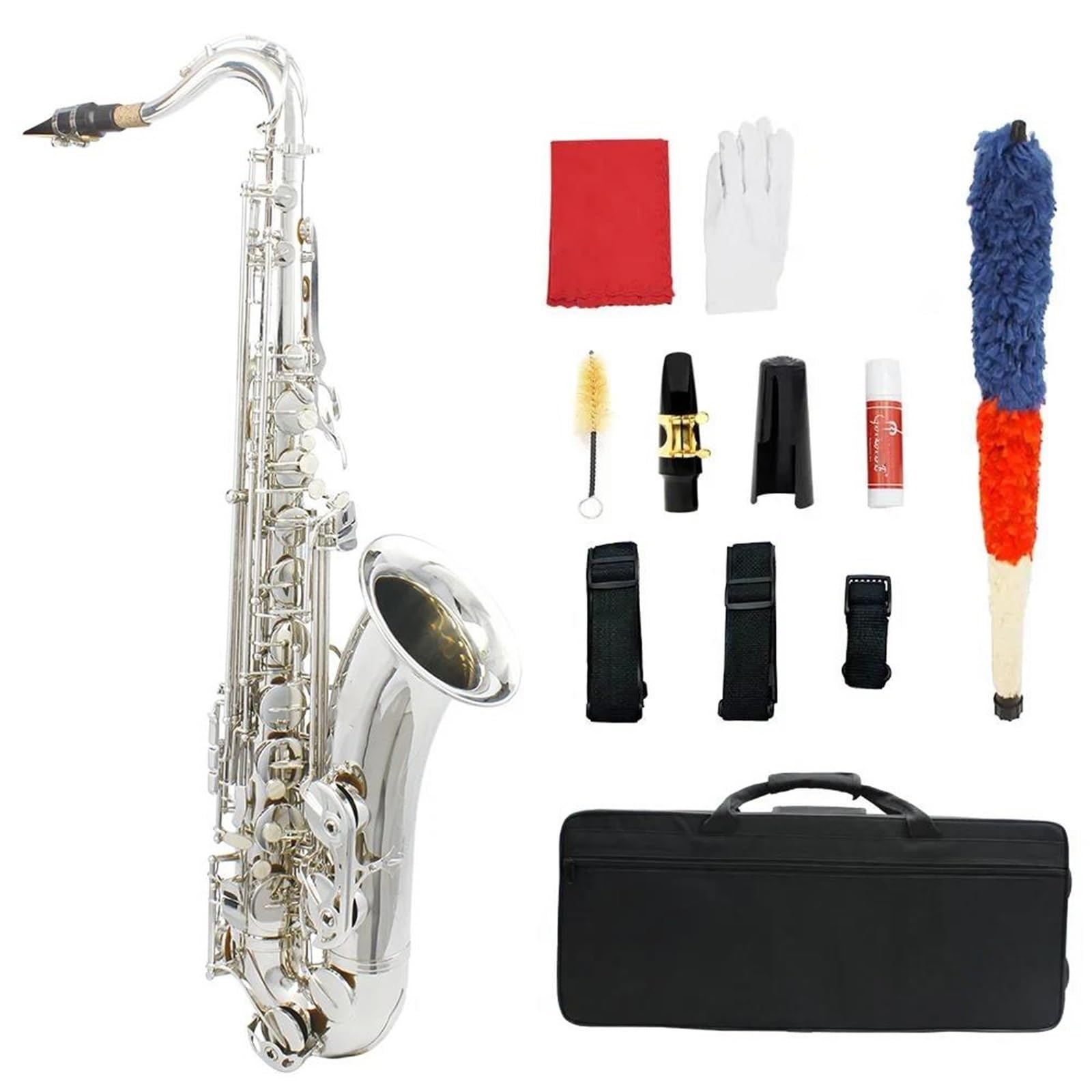 Sassofono Per Principianti Sassofono Tenore Argento Sib Corpo In Ottone Professionale Sax Tenore Sax Regolabile Con Accessori Set Per Principianti(Tenor Sax)