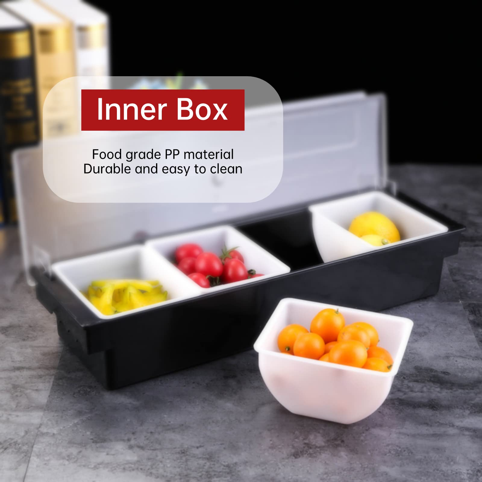 Qcwwy Pizza Toppings Station, Abnehmbare Wiederverwendbare Pizza Zutaten Gewürzspender Gewürzbox für Pizza Topping Container zu Hause oder Im Restaurant(4 Fächer)