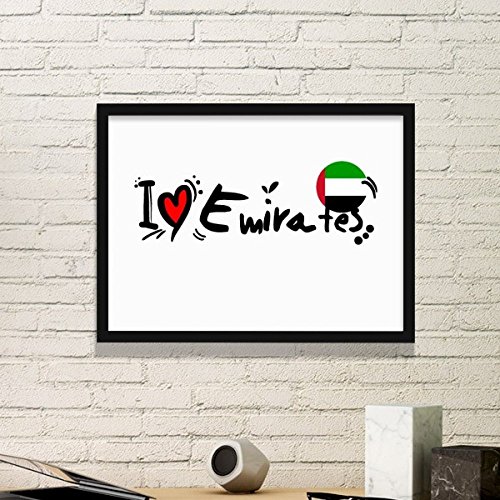 Peintures drapeau coeur d'amour Emirates en cadre photo noir pour habiller un mur vide facilement