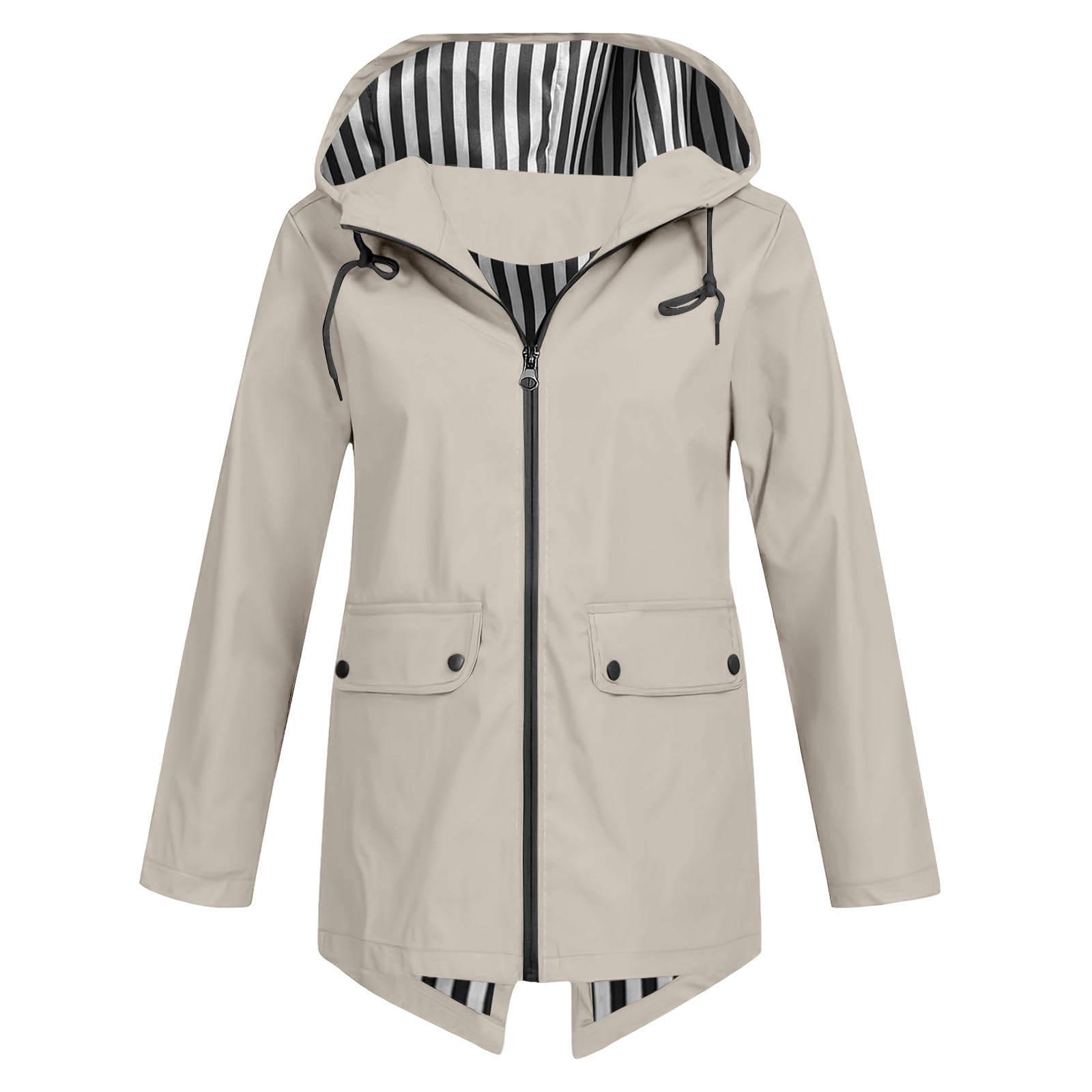 Veste de pluie longue imperméable à capuche avec fermeture éclair - 8