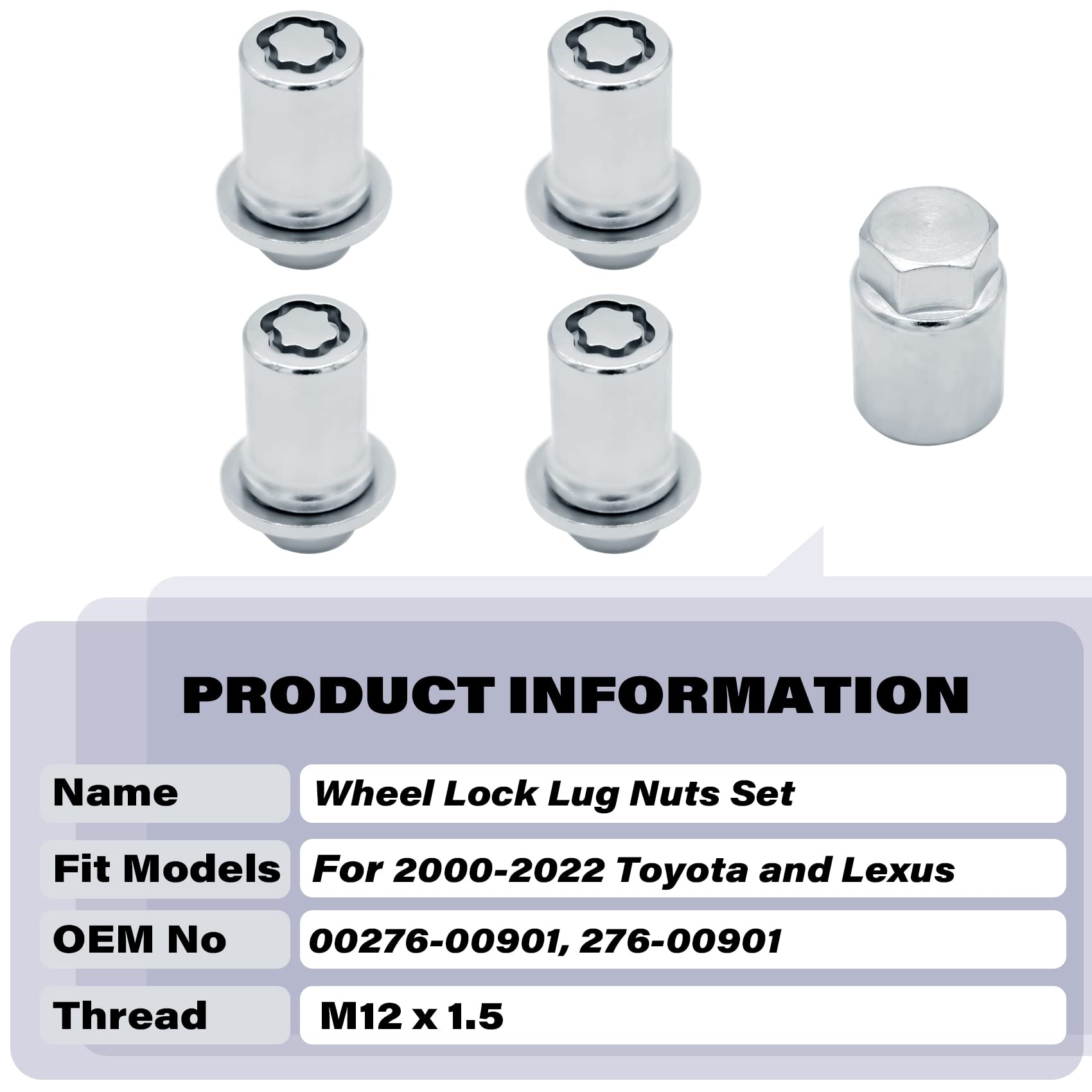 0027600901, Wheel Lock Lug Nuts Set M12 x 1.5, Compatible with 2000