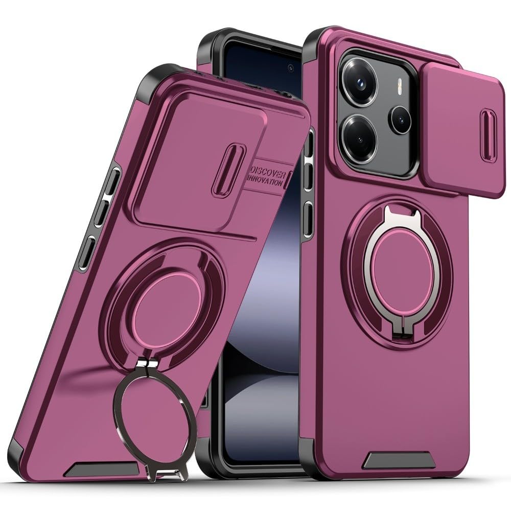 Generic Funda compatible con Xiaomi Redmi A7 Pro (color: rojo vino) con soporte para anillo, funda rígida con tapa trasera