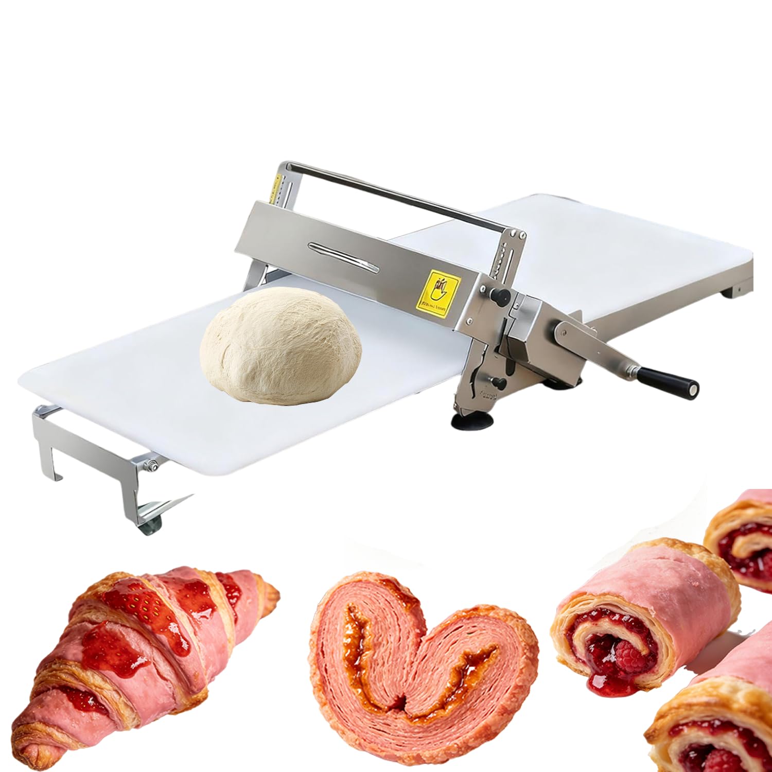 Sfogliatrice Pasticceria Manuale Pieghevole in Acciaio Inox 304, Macchina per Stendere la Pasta con Spessore Regolabile 2–25 mm, Laminatrice per Pasticceria e Cucina Small