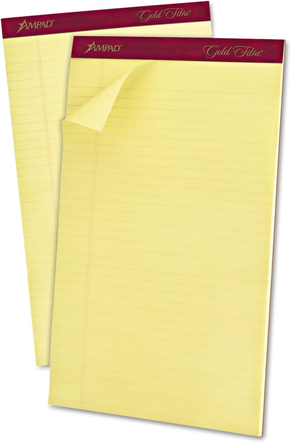 Ampad Gold Fibre Writing Pads, 8-1/2" x 14", Legal Rule, Canary Paper, 50 Sheets, 12 Pack (20-030R)