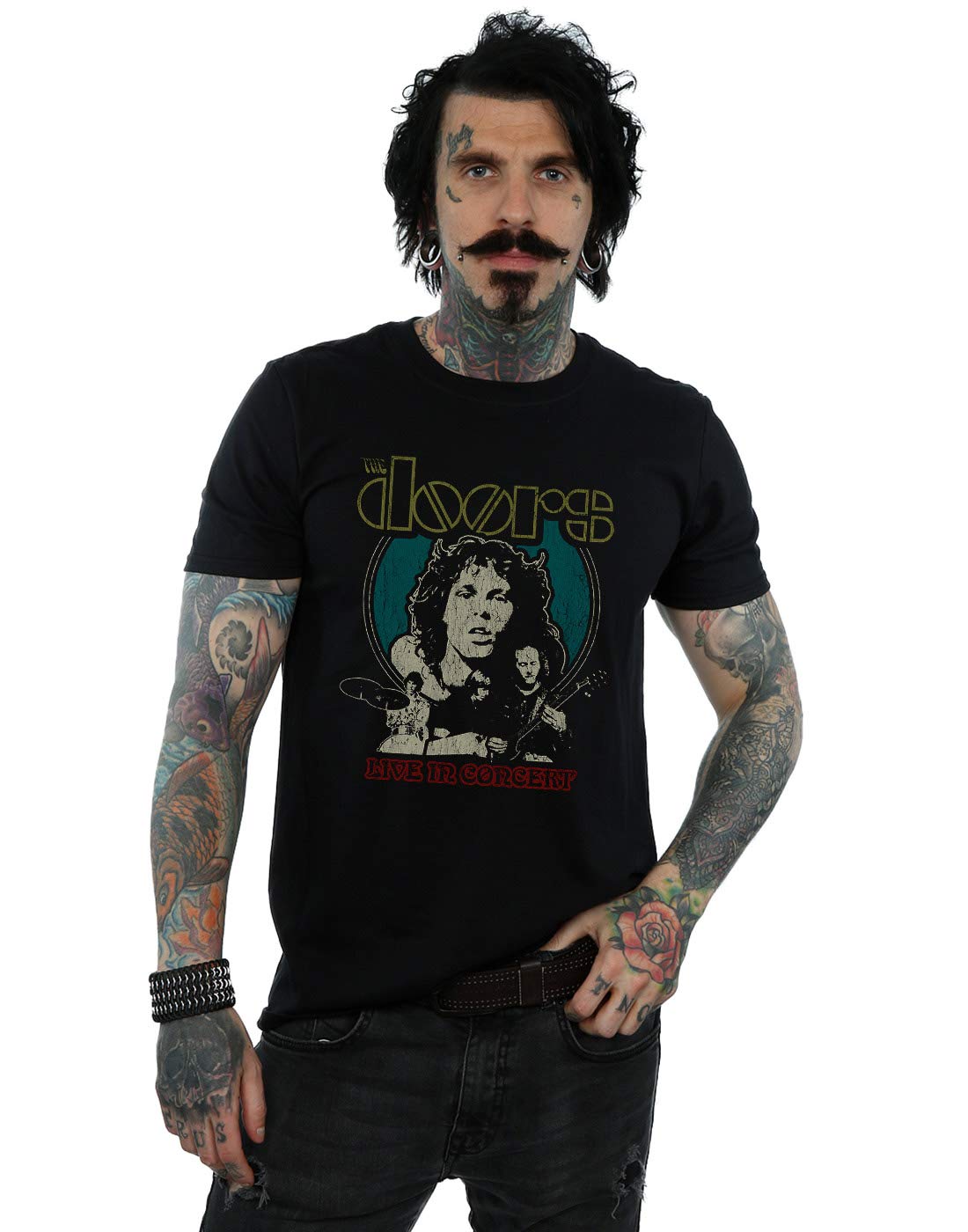 Absolute Cult Men's Black The Doors Group Live T-Shirt XXX-Large