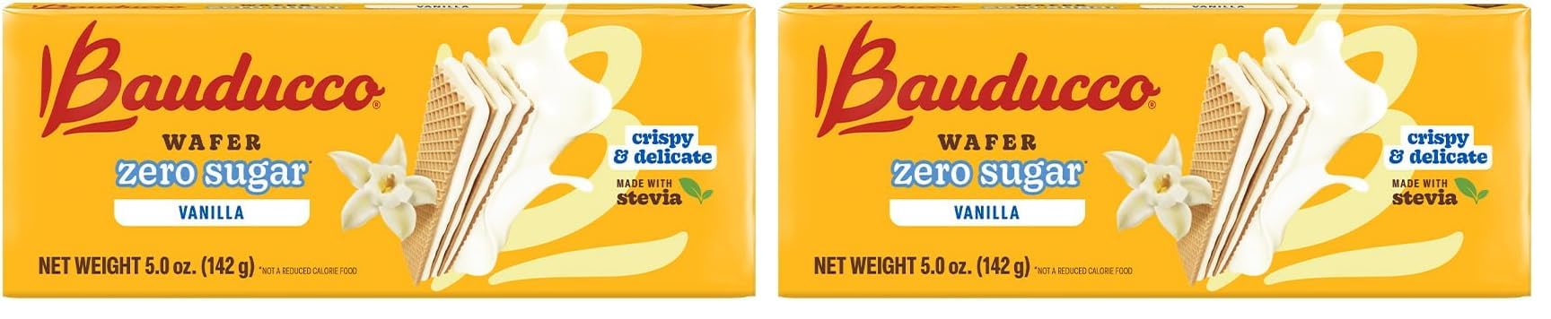 Bauducco Vanilla Wafer Cookies - Sugar Free Delicious & Crispy Wafers- 0g of added sugar - 3 Creamy Layers - Great for Snacks & Dessert - No Artificial Flavors, 5oz (Pack of 2)