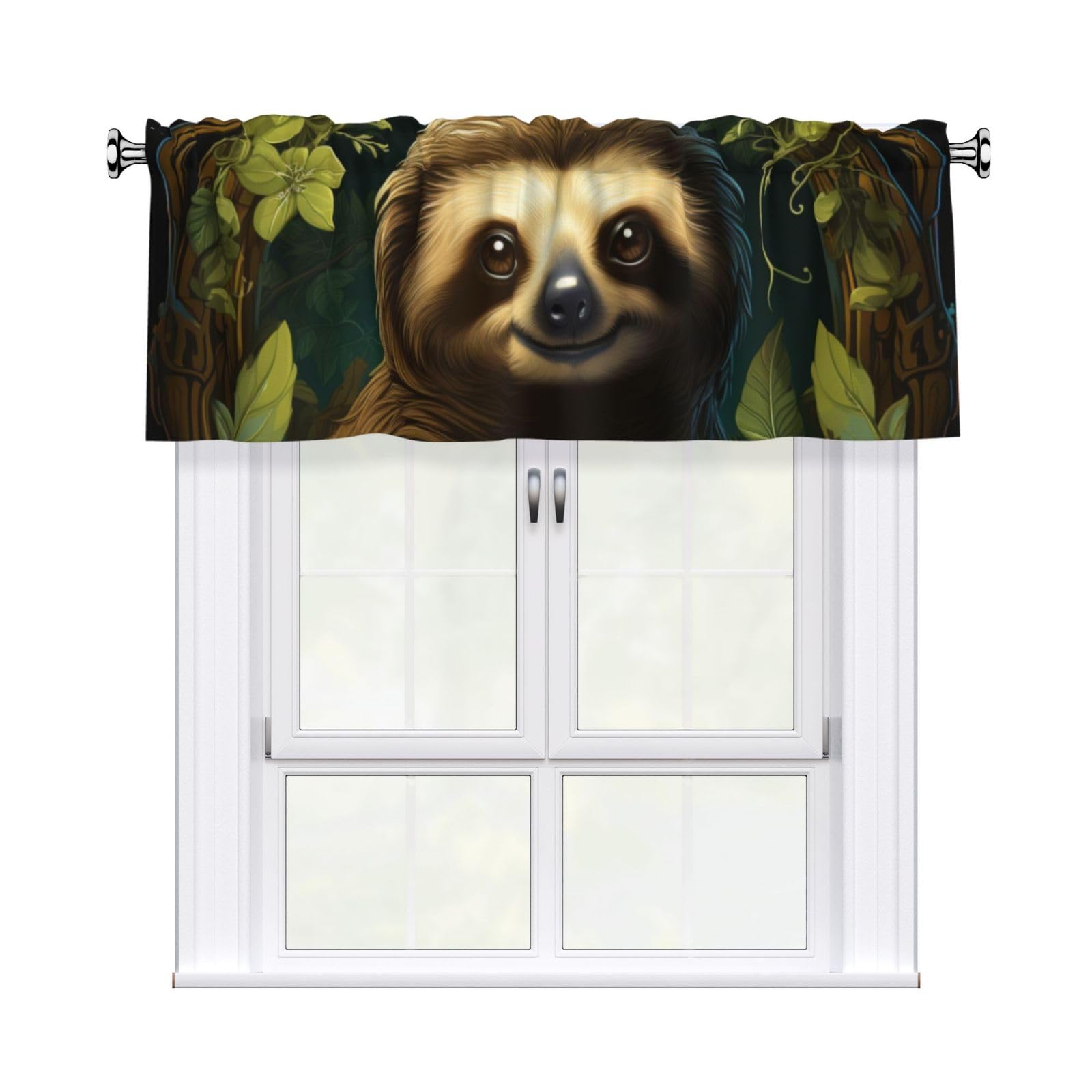 MXZERFKGLA Window Valance Kitchen Curtains 54 x 18 Inch Sloth Valances for Windows Curtain Valance Vintage Short Window Treatment for Kitchen Dining Room Bathroom Bedroom Home Decor