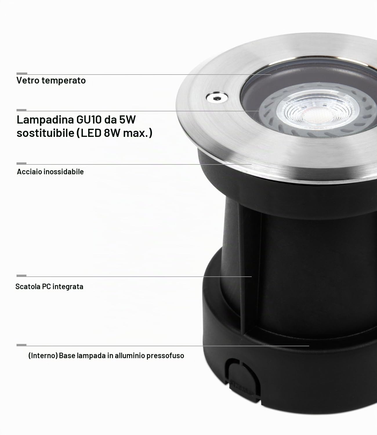 DAWALIGHT Faretto a Pavimento da Esterno Sostituibile 5W GU10 Faretto da Incasso Giardino IP67 Impermeabile Esterno Lampada da Terra per Giardino Sentieri Carrabile, Acciaio inossidabile