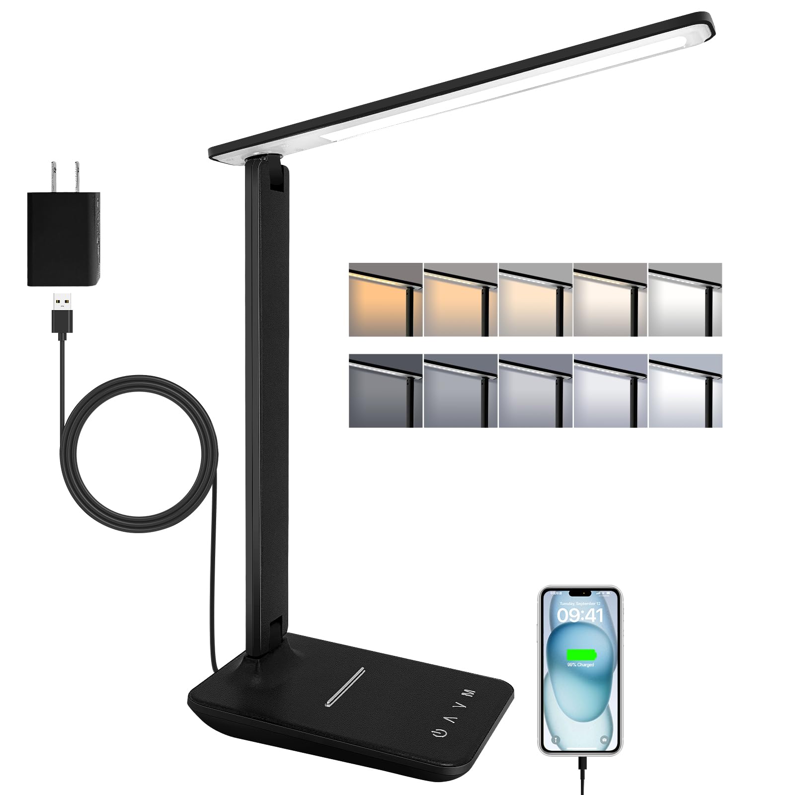 joyshie Lampe de Bureau LED Pliable avec Adaptateur — Noir