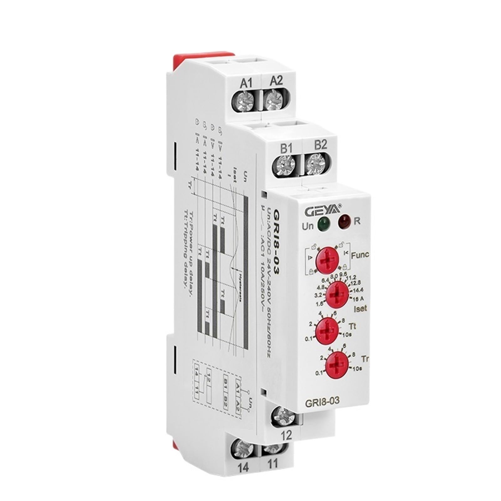 Intervallo di monitoraggio del relè di Corrente GRI8 Interruttore di sovracorrente e sottocorrente 0,05 A-16 A AC24-240V O DC24V(Gri8-04,1.6-16A)