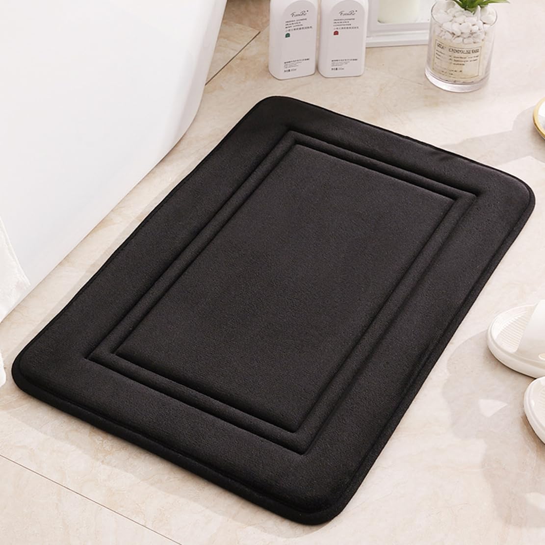 Zerbini Moquette Tappeti da Bagno Memory Foam Spesso, Extra Morbido Forte Assorbente d'Acqua Lavabile Comfort Lavanderia Nero 20 "x 32"