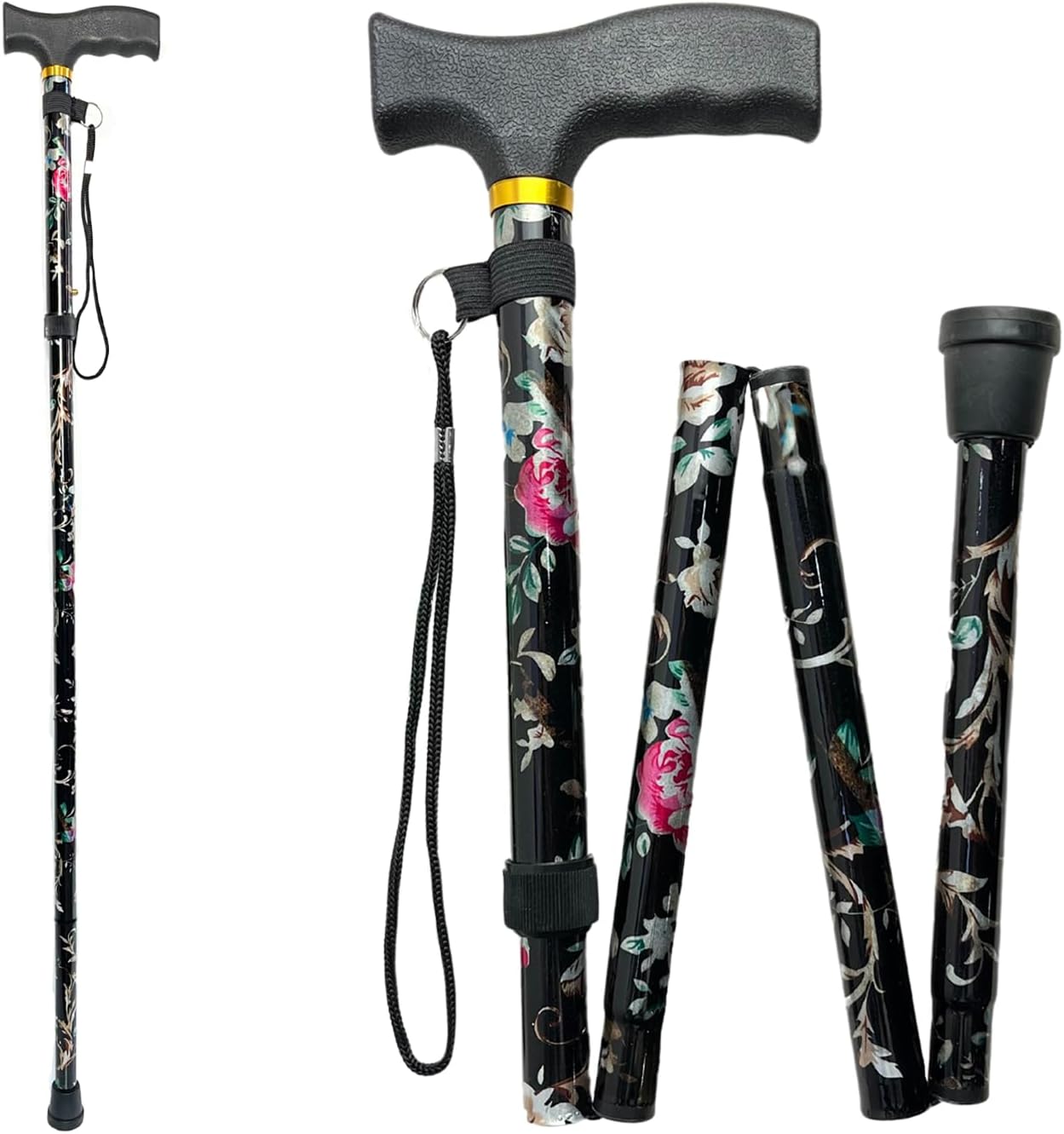 BeGrit Walking Sticks for Women Folding Walking Sticks Adjustable Walking Stick Collapsible Lightweight Flexible Stick Comfortable Grip Durable Mobility Aid for Ladies Men