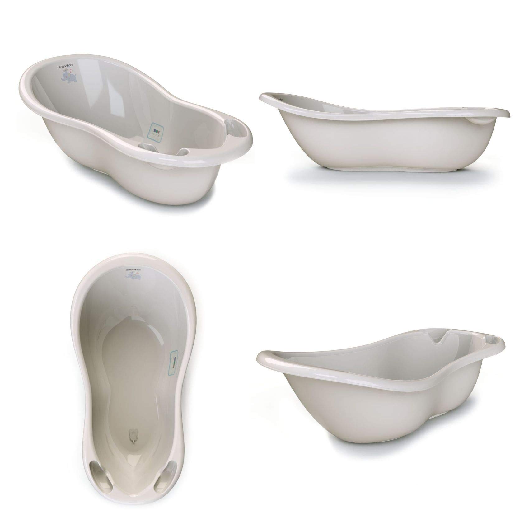BABYLON Shuttle Bañeras para Bebes+Termómetro+Tapón, grande, 0-18M, Gris