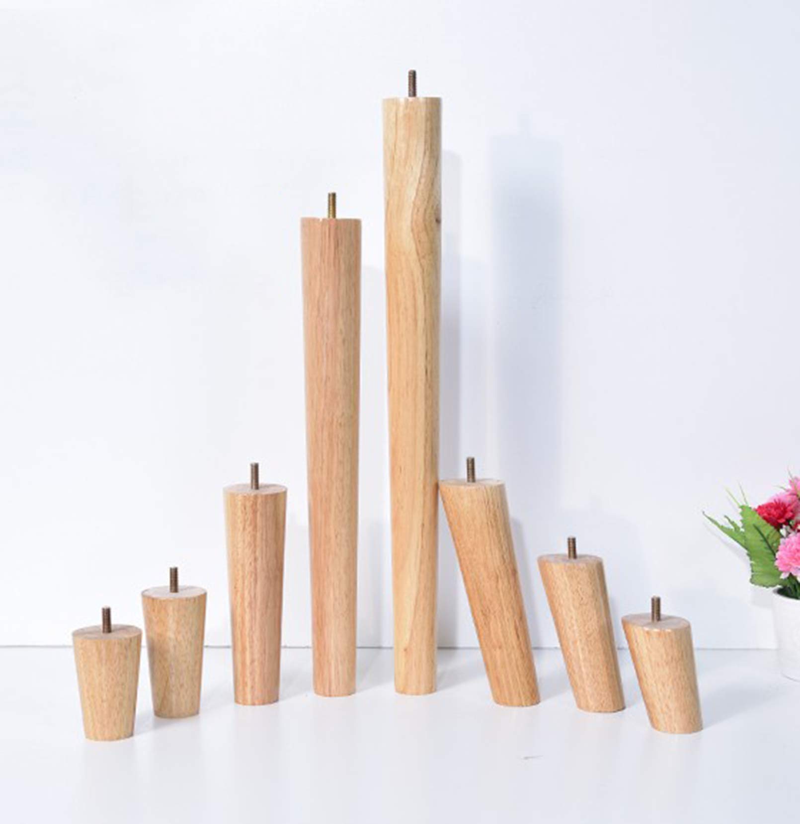 Set di 4 gambe coniche di ricambio per mobili in legno massello, con filettatura M8, tappetini antiscivolo, altezza 10 cm, piedini in legno di gomma per poltrone, armadietti, cassettiere, sedie, per
