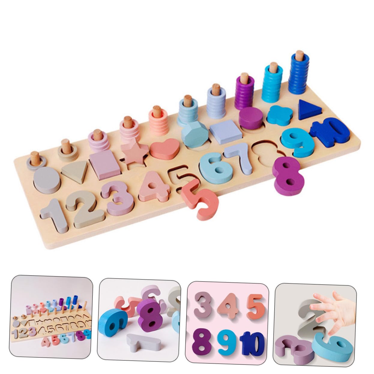 SOIMISS Juego Educativo De Madera Formas y Números para Niños Pequeños De 2 a 4 Años, Rompecabezas De Lógica y Combinación De Colores Pastel, Tablero 3 1 para Aprendizaje y Desarrollo Cognitivo