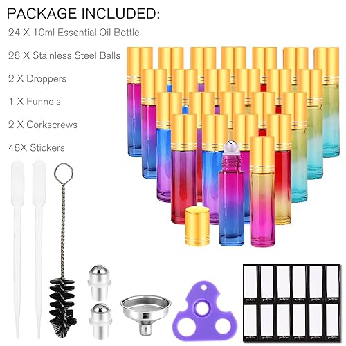 Miniatura 7 de PrettyCare Botellas de aceite esencial para aceites de 0.3 fl oz botellas de perfume transparente vacías con bolas de rodillo adicionales, abridor,