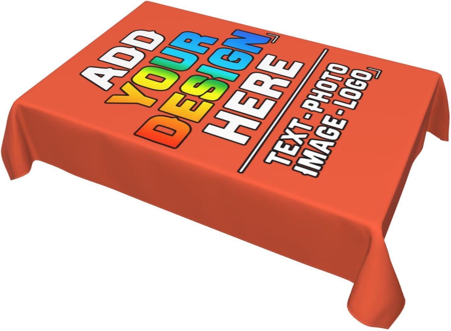 Personalized Tablecloths Add Your Text Photo Logo Customized Design Polyester Spill Proof Rectangle Table Cloth for Party Holiday Dinner Picnic, Camping, 54x78 in, OrangeRed