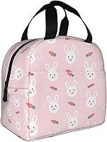 Vista 2 de Lonchera Kawaii con diseño de conejito rosa para mujeres y hombres, contenedor con aislamiento Kawaii Bunny con bolsillo frontal para trabajo