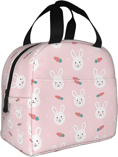 Miniatura 2 de Lonchera Kawaii con diseño de conejito rosa para mujeres y hombres, contenedor con aislamiento Kawaii Bunny con bolsillo frontal para trabajo,