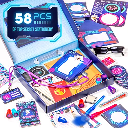 GirlZone Set de Escritura Agente Secreto, Divertido Kit de Espía y Set de Papelería para Niñas con Bolígrafo Espía, Regalos de Cumpleaños Geniales para Niños Ultimate Secret Agent Writing Set