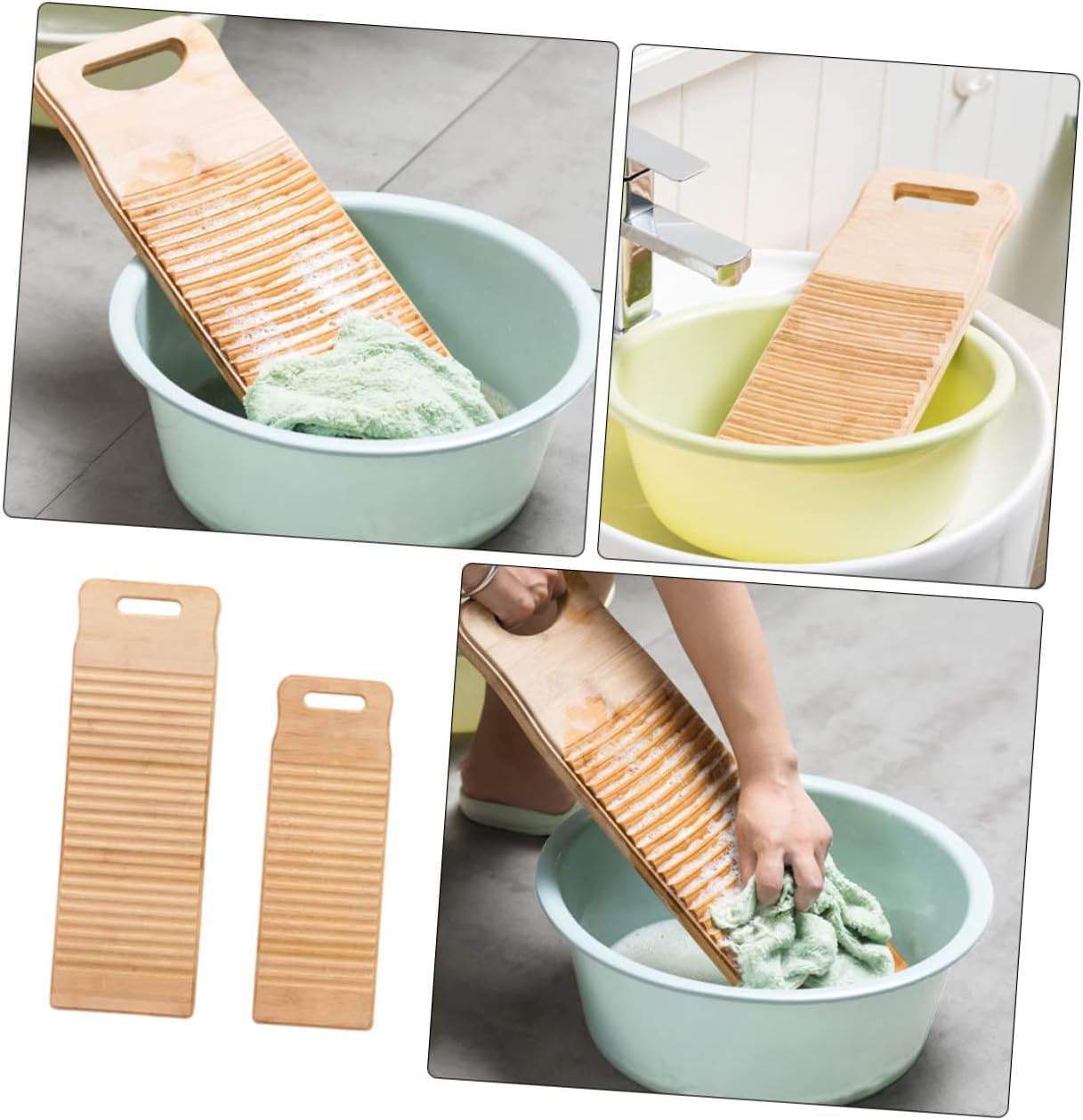 Totority 2pcs Bamboo Mini Washboard Slip Laundry Cleaning Board for Hand Washing Cloths and Boys and Girls