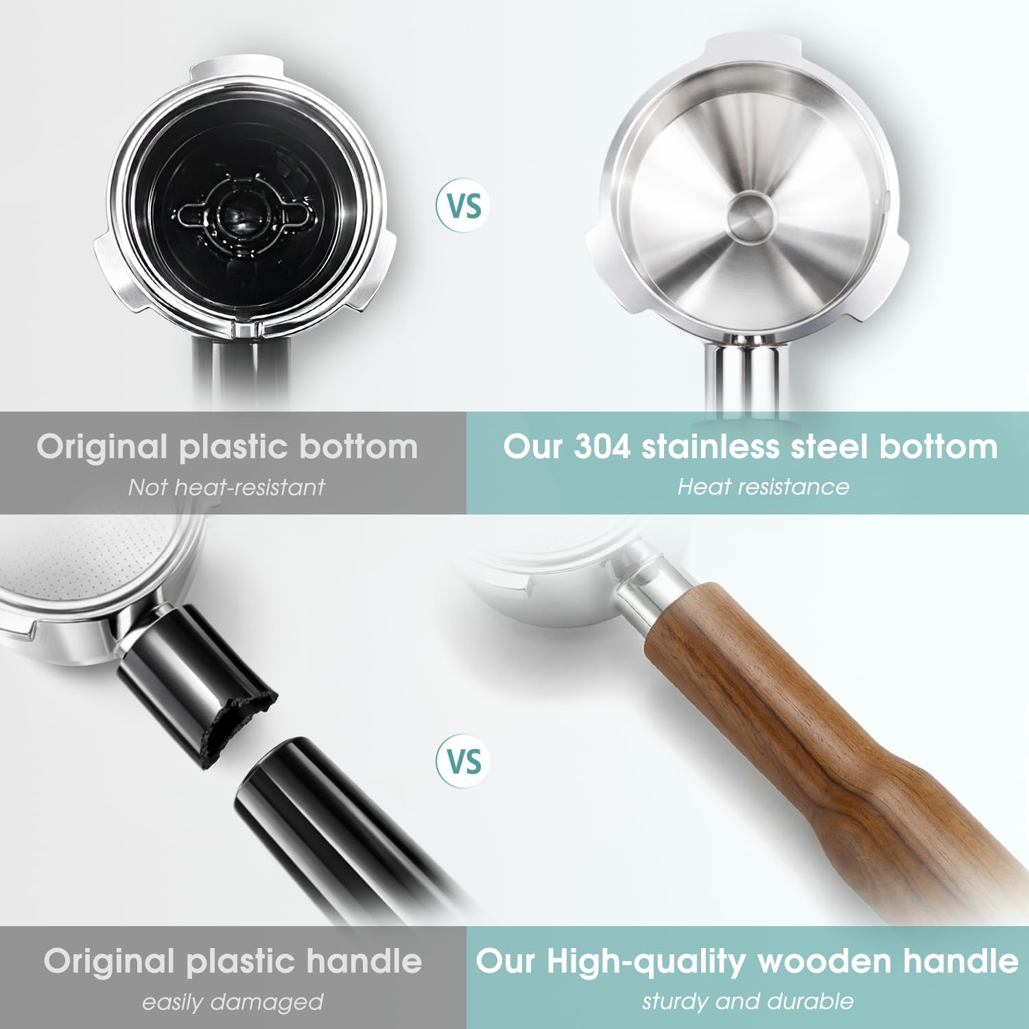 51mm Portafilter with 2 Spouts Compatible For CASABREWS CM5418, 3700 Series, Gevi, Mr. Coffee Espresso and Cappuccino Machine, 3 Ears Thickness 4mm, Rosewood Handle