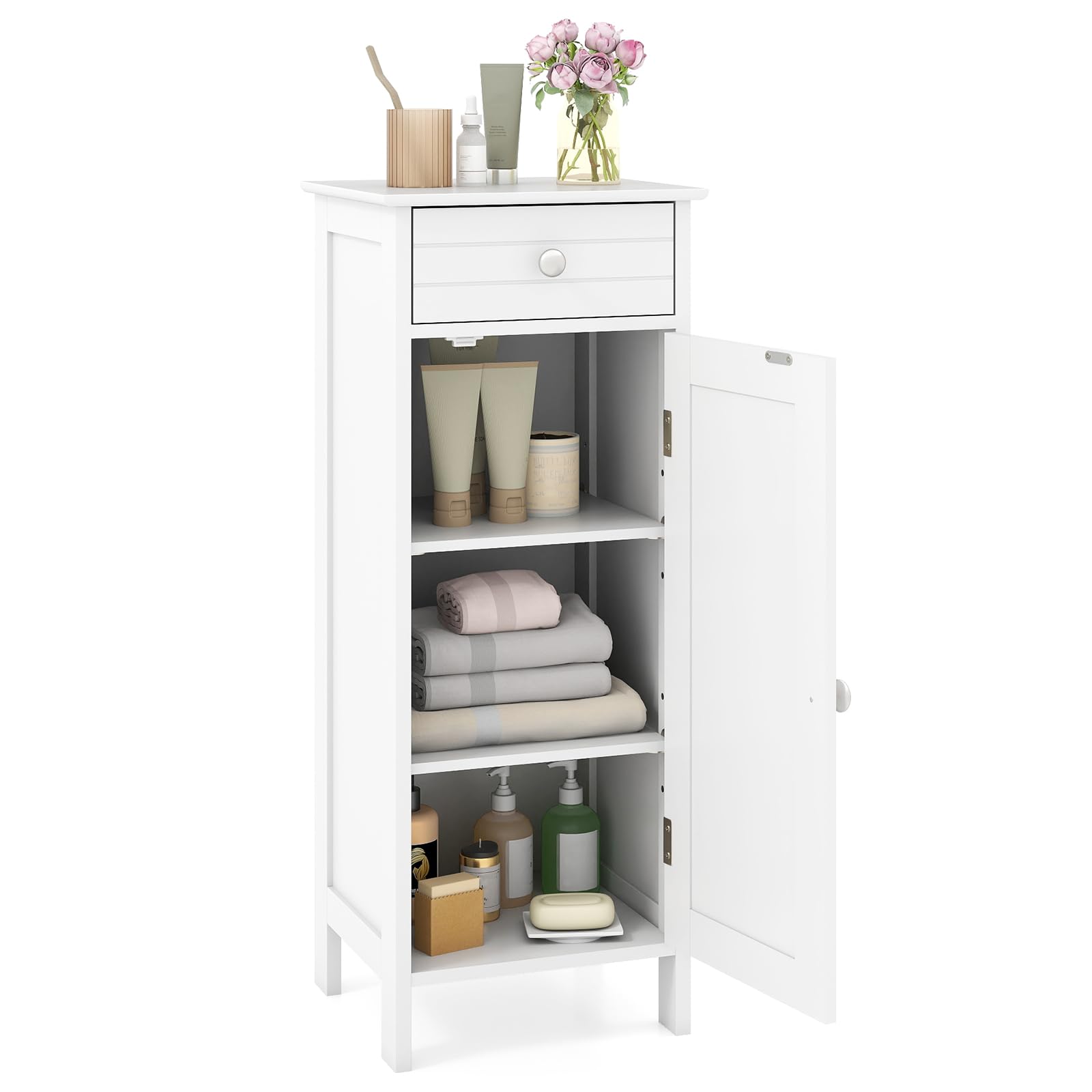 GLACER Bathroom Storage Cabinet, Narrow Side Storage Organizer (White)