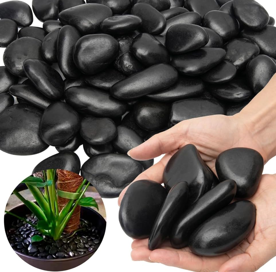Black Polished Pebbles, 30-50 mm, Decorative Stones for Gardens, Indoor Plants, Fish Tanks and Fountains, 1-20 lbs (4.0 pounds)
