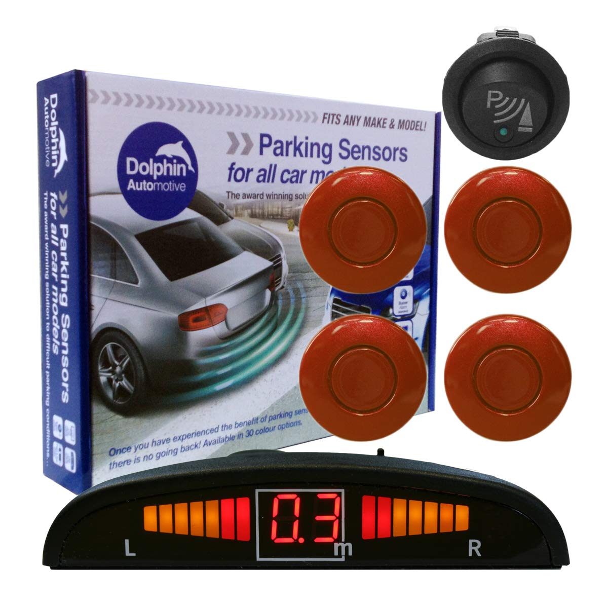 Dolphin Automotive DPS450F Front Parking Sensors In 32 Colours 4 Ultrasonic Radar Sensors Kit Audio & Display Alert System Matt & Gloss Black +30 More Colours (Sea Blue) — view 15