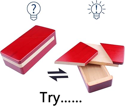 DC-BEAUTIFUL Impossible Puzzle Master Secret Opening Wooden Red Magic Box with Secret Drawer - Mysterious Gift Puzzle