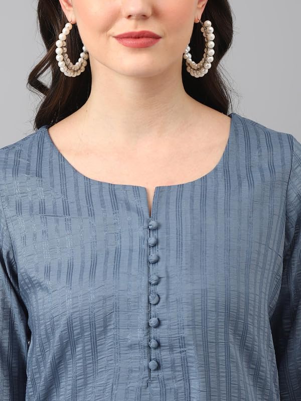 Image of Hritika Women's Cotton Blend Jacquard Woven Kurta with Palazzo Set HRKB0048