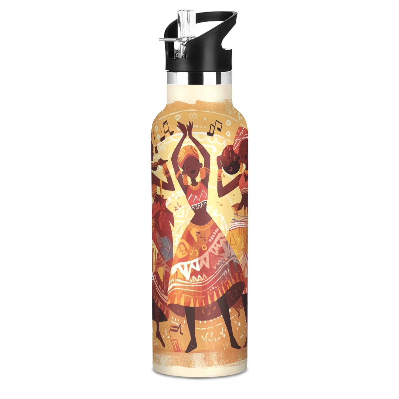 Kaaviyo Boys Pattern Dancers Vibrant Tribal Music Water Bottle Stainless Steel Jug Insulated Vacuum Cup For Girls(600Ml)