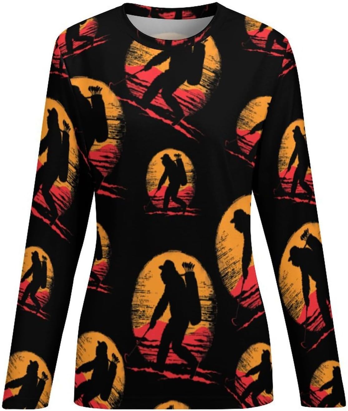 Bigfoot Golf Vintage Sasquatch Women's Pajama Top Sleepwear Pajamas Sleep T-Shirt Long Sleeve Shirt Crewneck Tee
