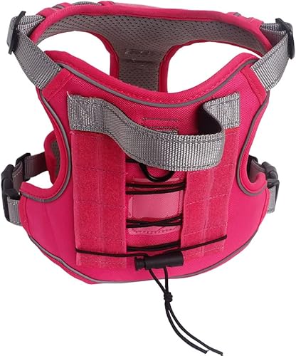 Miniatura 7 de Arnés táctico para perros pequeños, medianos y grandes, arnés de chaleco reflectante ajustable sin tirones con hebilla y mango de metal, arnés de