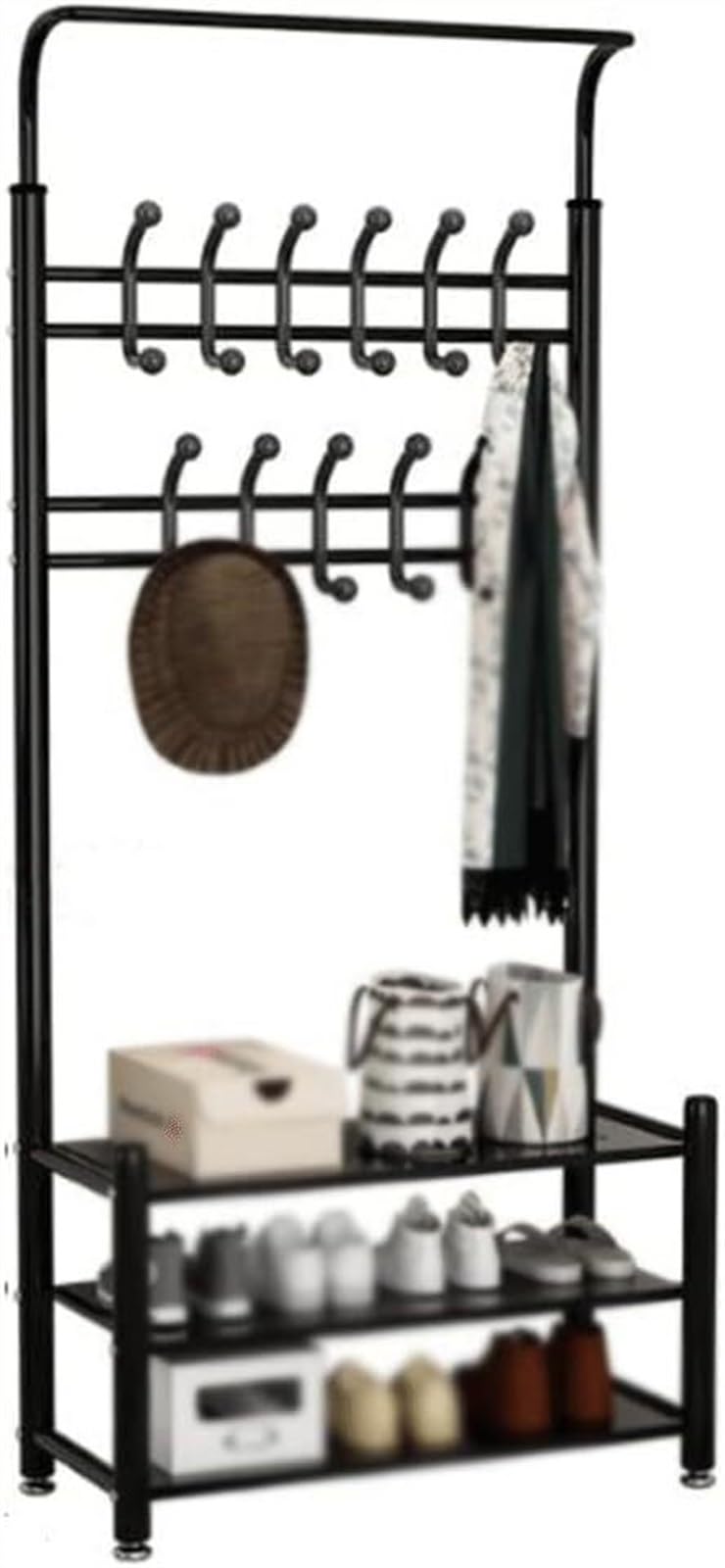 Porte-vêtements en métal avec meuble à chaussures intégré pour gain de place
