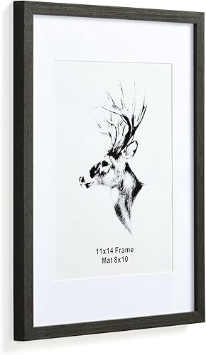 Miniatura 2 de Yaetm Portarretratos de madera negra de 11 x 14 pulgadas con paspartú para juego de 2 marcos de fotos de madera maciza con vidrio templado, marcos